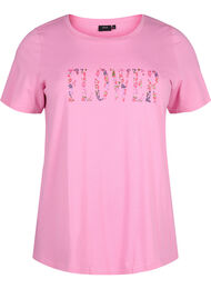 T-skjorte i bomull med teksttrykk, Rosebloom w. Flower