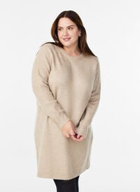 Kort strikket kjole med rhinesteiner, Beige Kort strikket kjole med rhinesteiner, Beige, Model