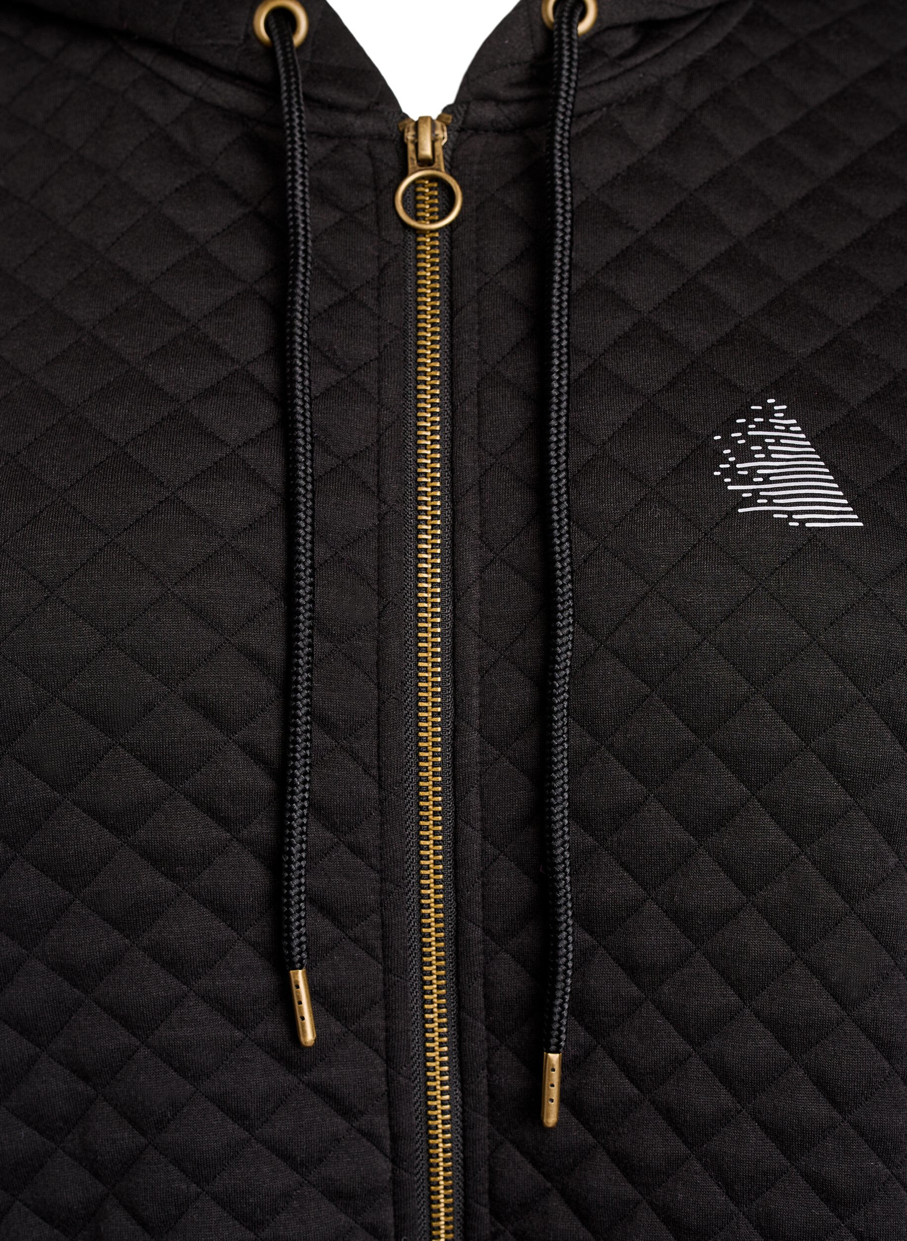 Zizzi Lang quiltet hettegenser med glidel&aring;s og lommer, Svart, Packshot image number 2