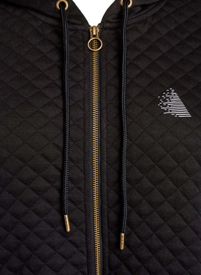 Lang quiltet hettegenser med glidel&aring;s og lommer, Svart, Packshot image number 2