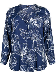 Skjorte i viskose med blomstertrykk og lange ermer, Navy B./Big Fl.AOP