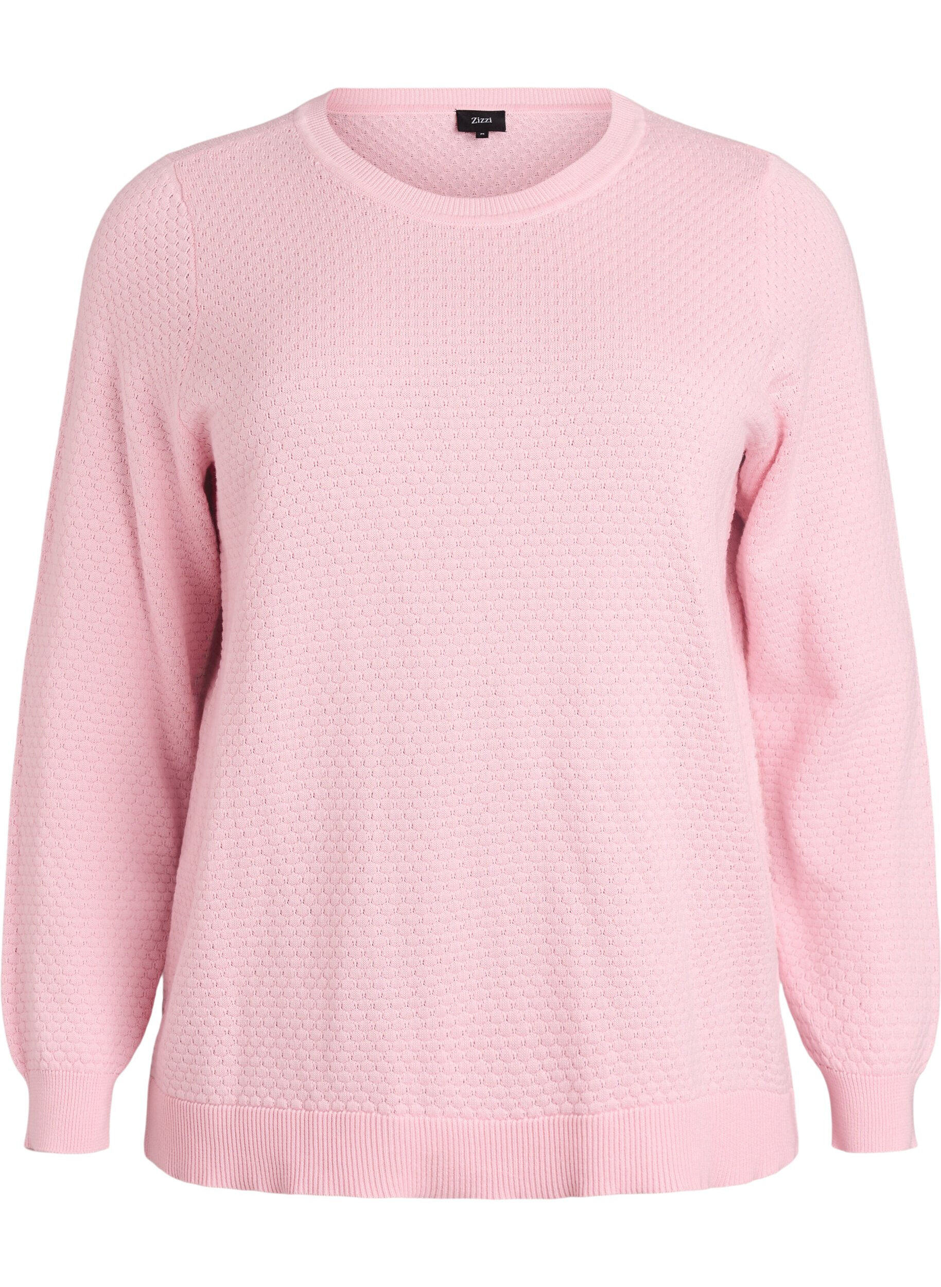 Strikkebluse i bomull med strukturm&oslash;nster