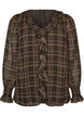 Bluse med rutete og rysje detaljer, Gr&oslash;nn, Packshot image number 0