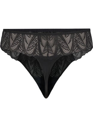 Zizzi G-strengstruser med blonder og normal midje, Svart, Packshot image number 1