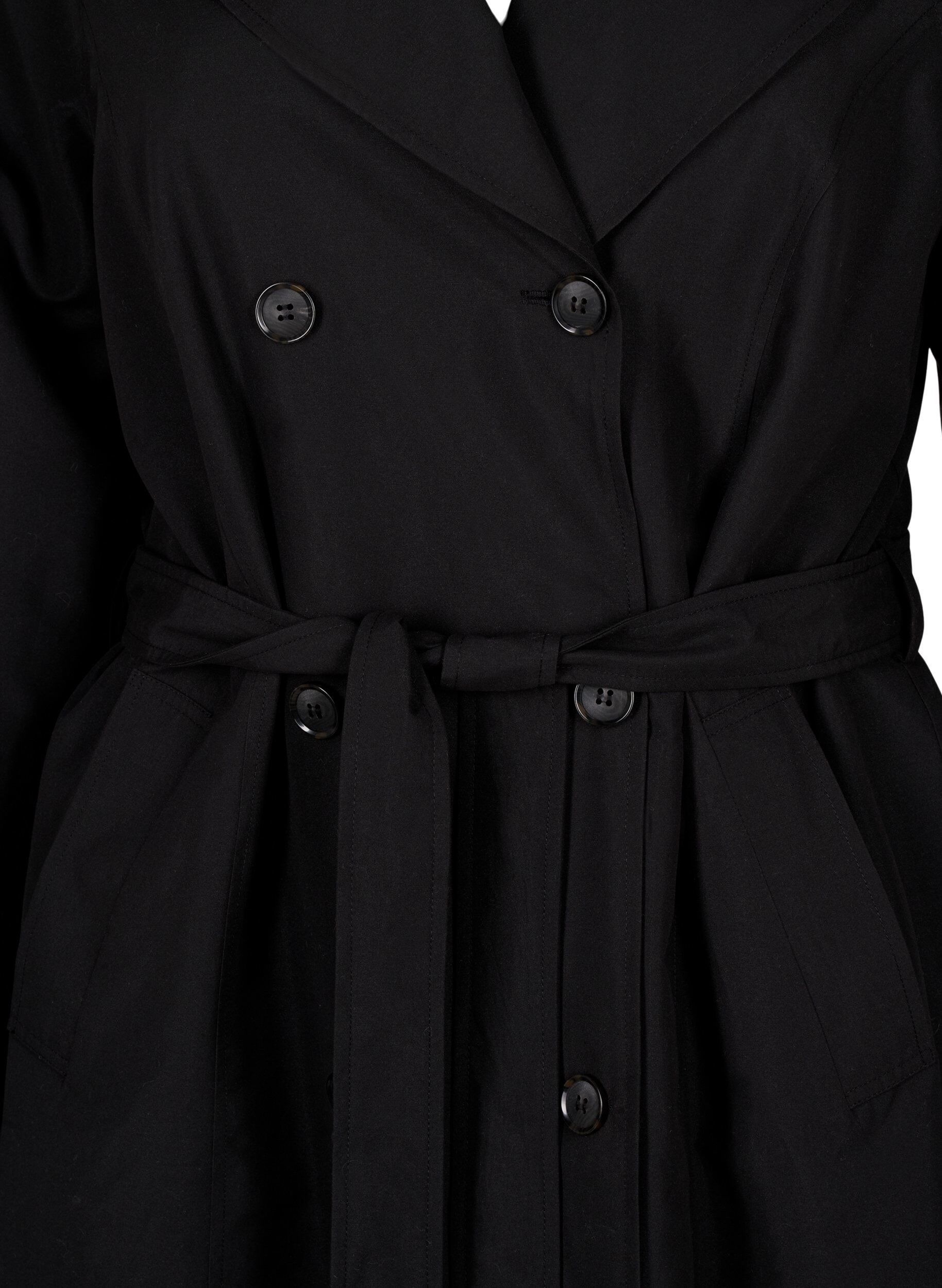 Zizzi Trenchcoat med belte og slisse, Black, Packshot image number 2