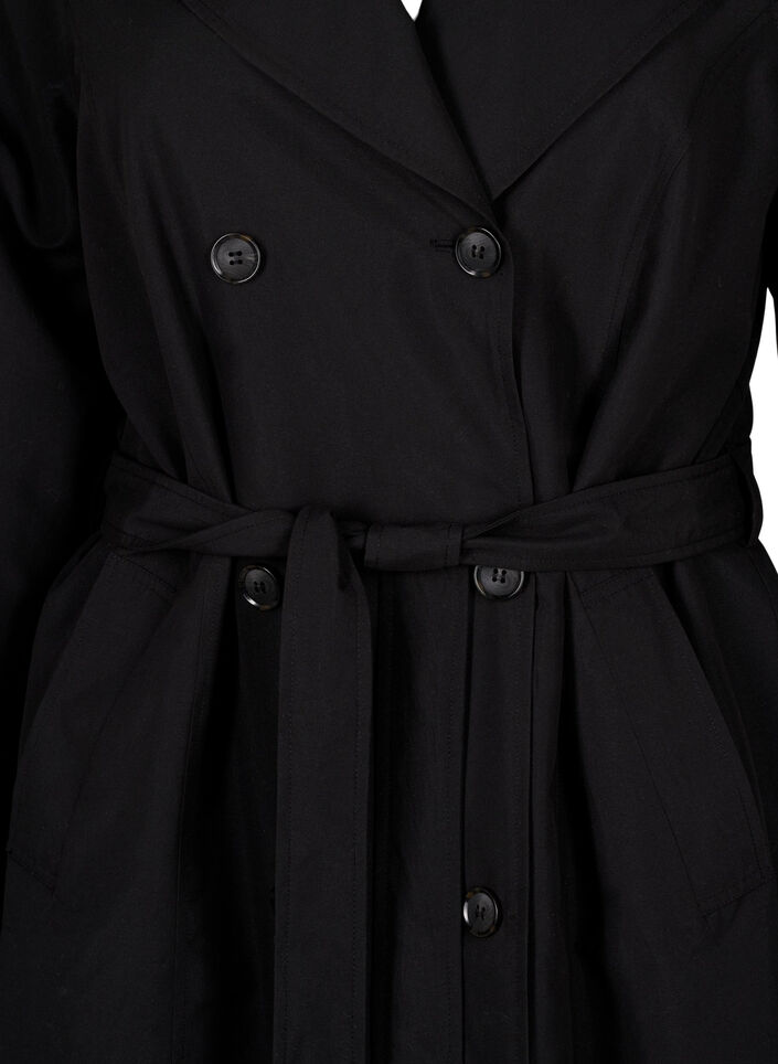 Trenchcoat med belte og slisse, Black, Packshot image number 2