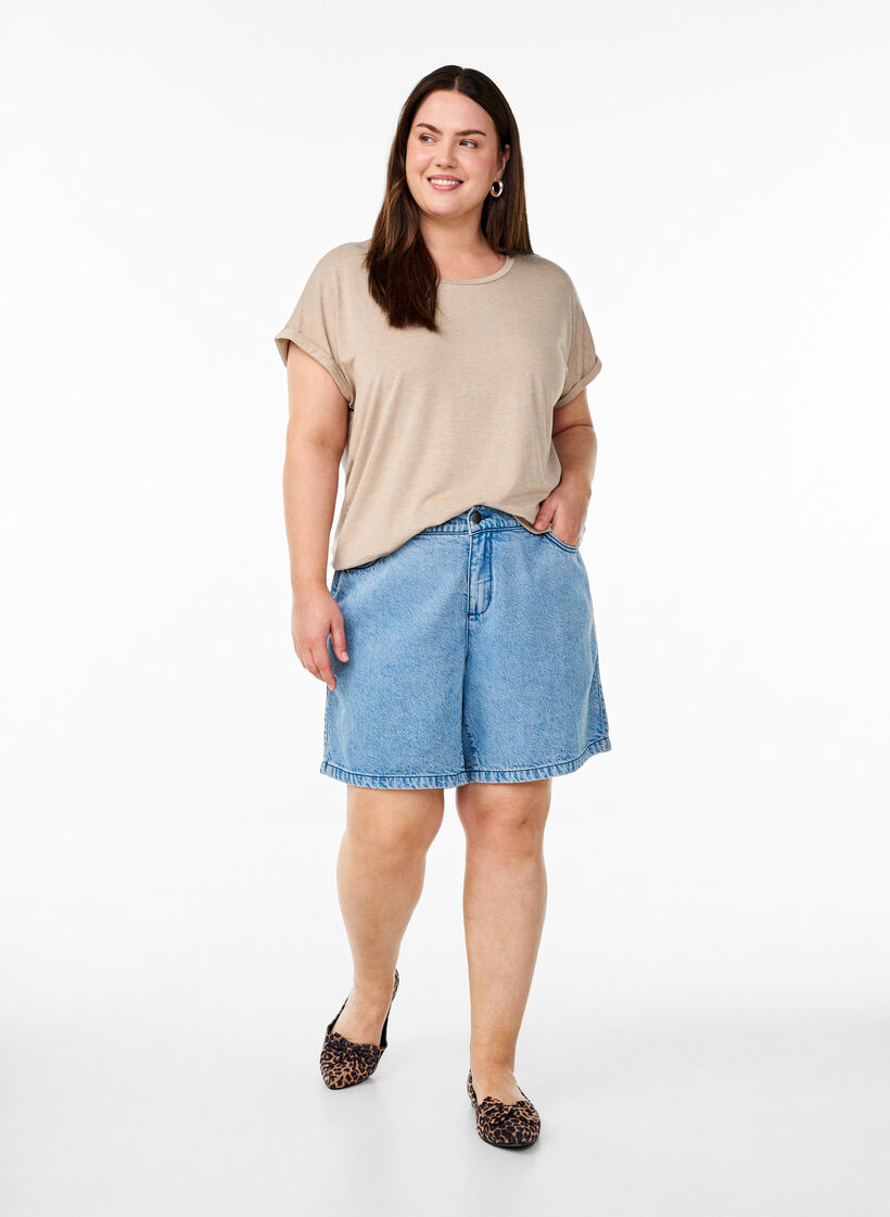 Loose t-skjorte med rund hals, Brun, Model image number 1