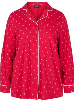Pysjamasskjorte i bomull med mønster, Tango Red AOP, Packshot image number 0