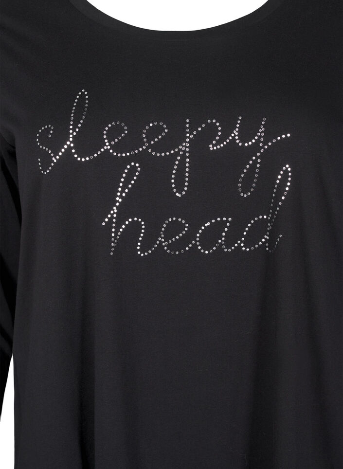 Langermet nattkjole i økologisk bomull, Svart, Packshot image number 2