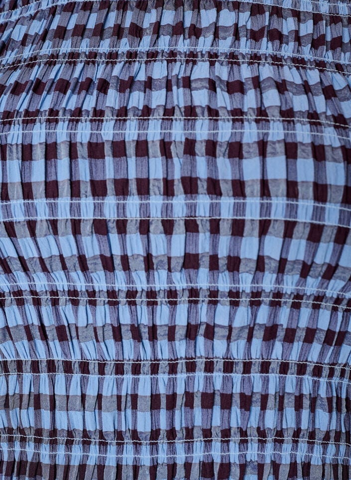 Bluse med smock, gingham-m&oslash;nster og rysjekant, Bl&aring;, Packshot image number 2