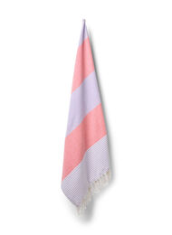 Stripete hammam håndkle med frynser, Pastel Lilac Comb, Packshot