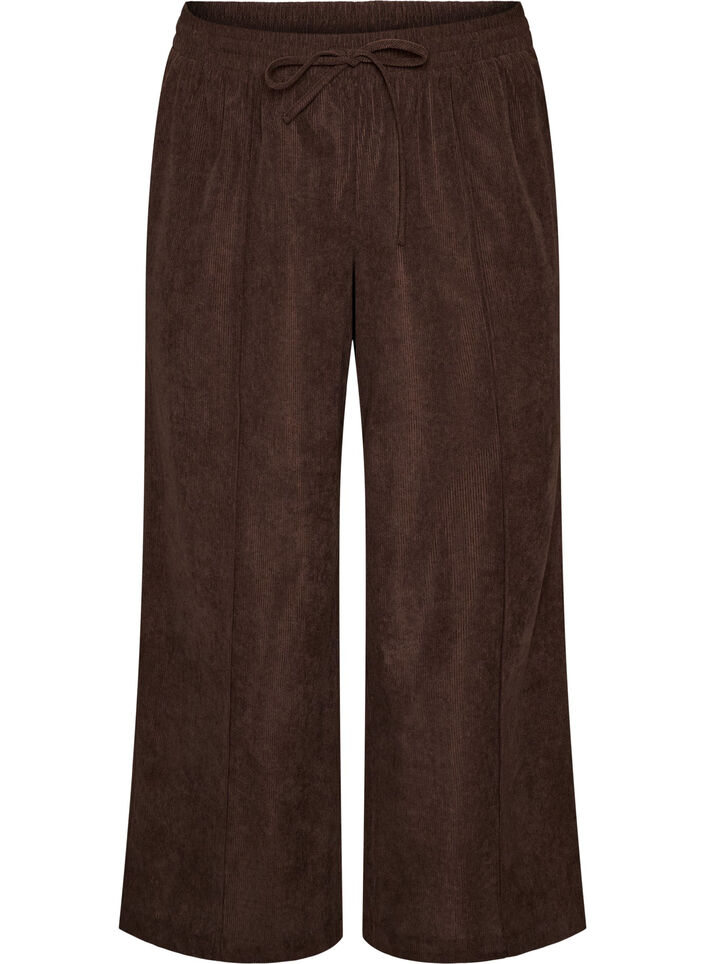 Cordfl&oslash;yelsbukser med vide ben og h&oslash;y midje, Brun, Packshot image number 0