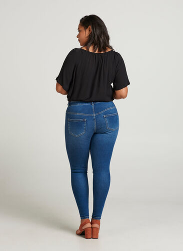 Super slim Amy jeans med høyt liv, Blue denim, Model image number 0