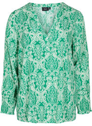 Mønstrete bluse i viskose med smock, Jolly Green Oriental