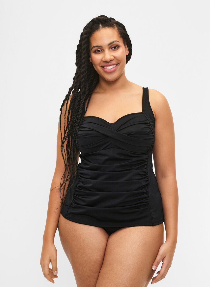 Tankini med drapering, Svart, Model image number 1