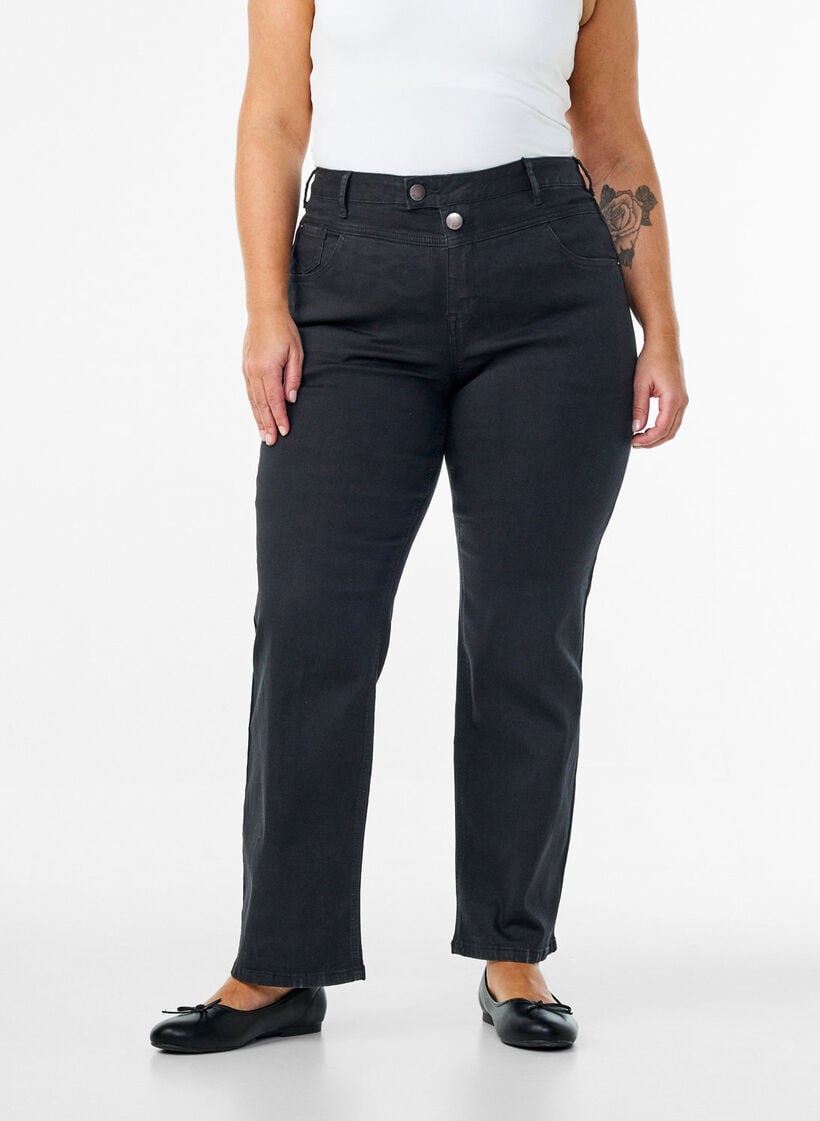 Regular fit Gemma jeans med høy midje, Svart, Model image number 2