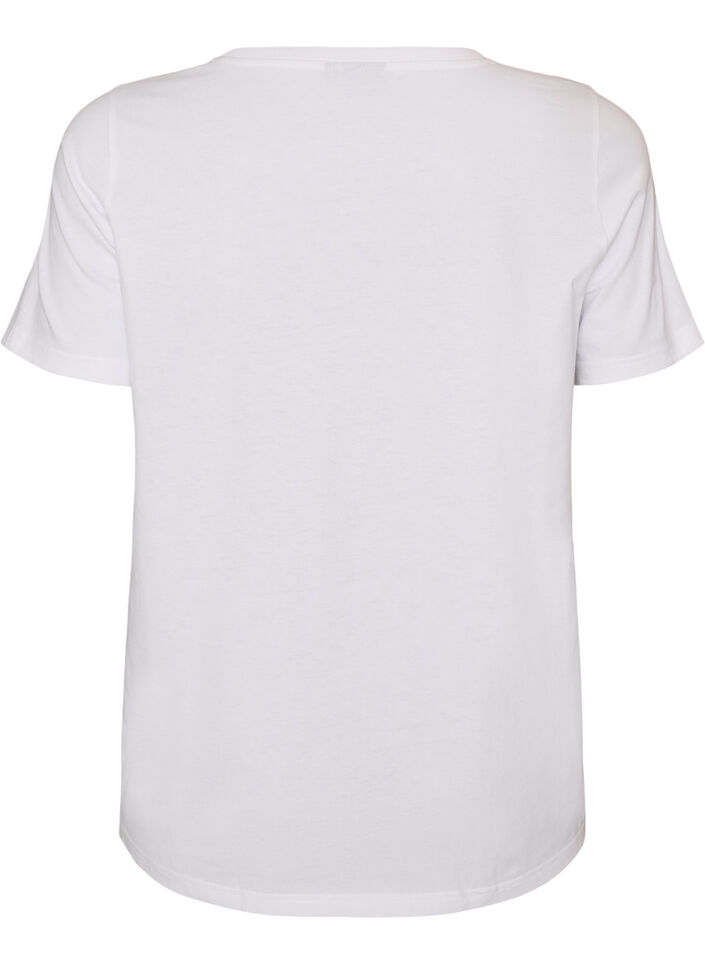 Bomulls T-skjorte med trykk p&aring; brystet, Hvit, Packshot image number 1