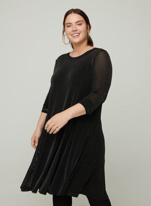 Langermet kjole med glimmer, Black, Model image number 0
