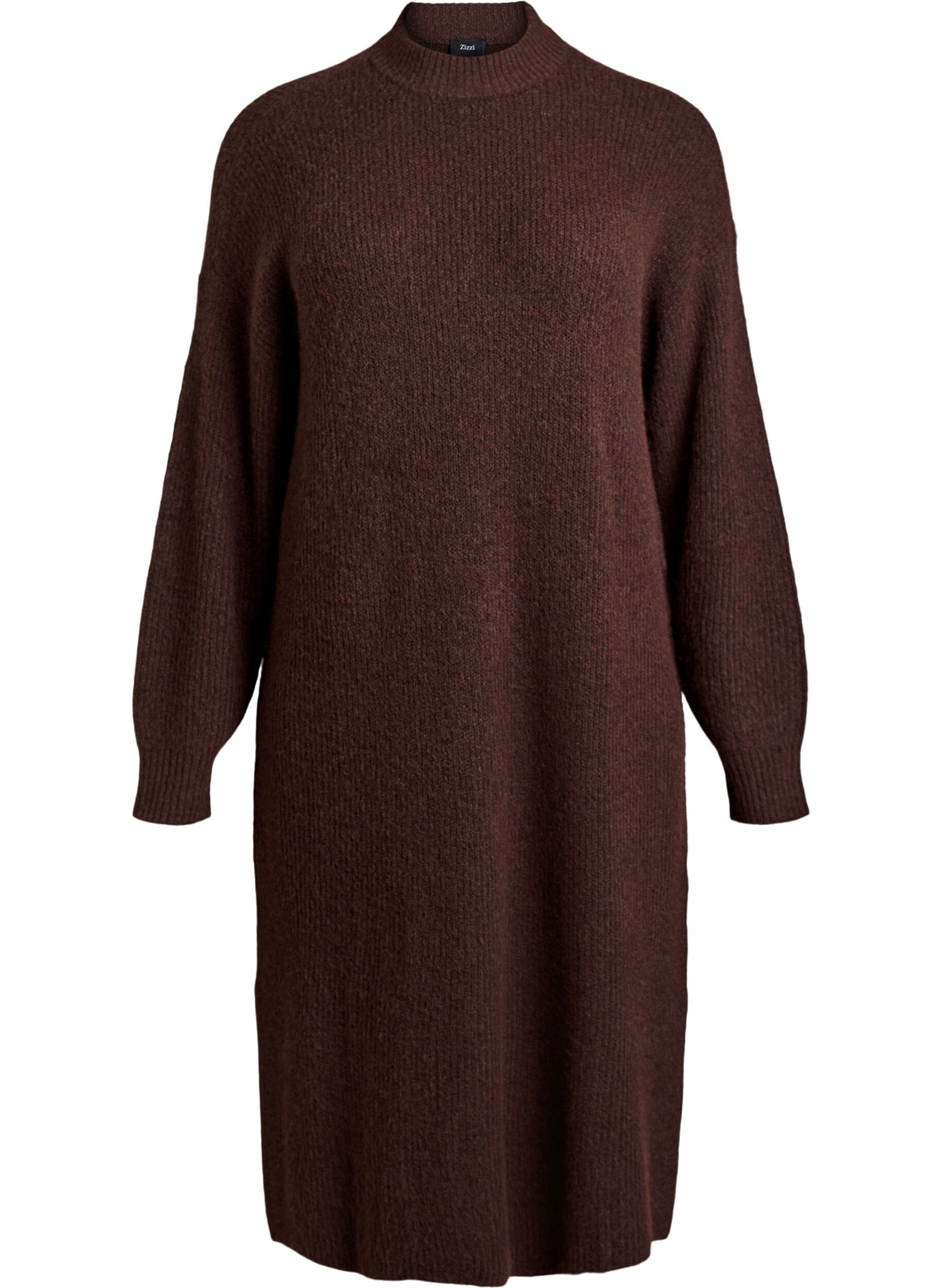 Lang strikkekjole med h&oslash;y hals