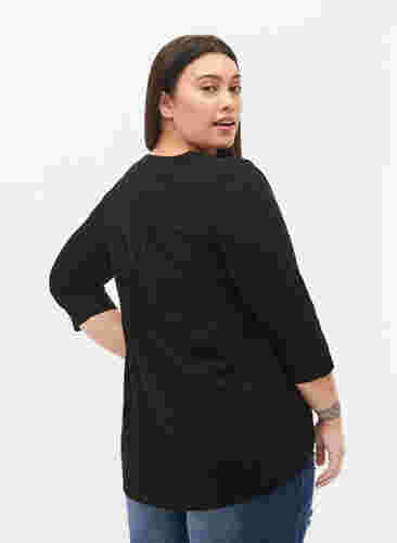 Bluse i bomull med 3/4-ermer, Black, Model image number 1