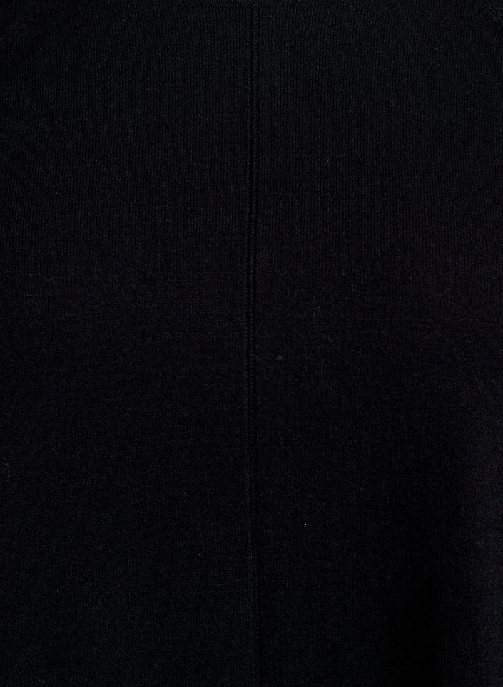 Strikkebluse med rund hals og strikket mønster, Svart, Packshot image number 2