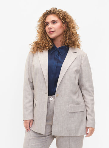 Zizzi Melert blazer med knappelukking, String, Model image number 0