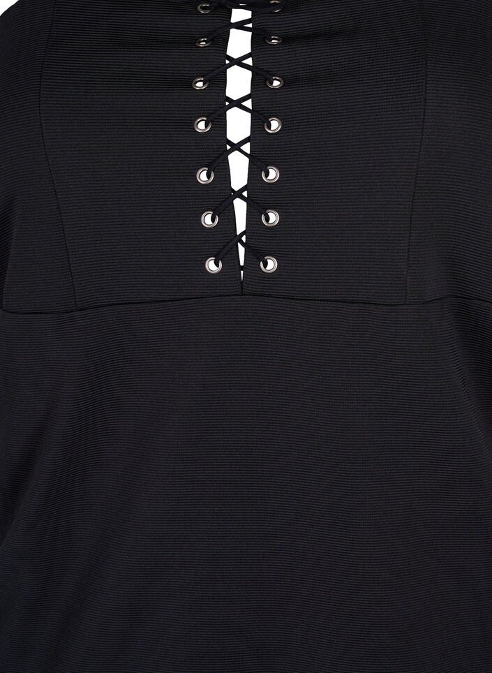 Kroppsnær kjole med snøredetaljer, Black, Packshot image number 2