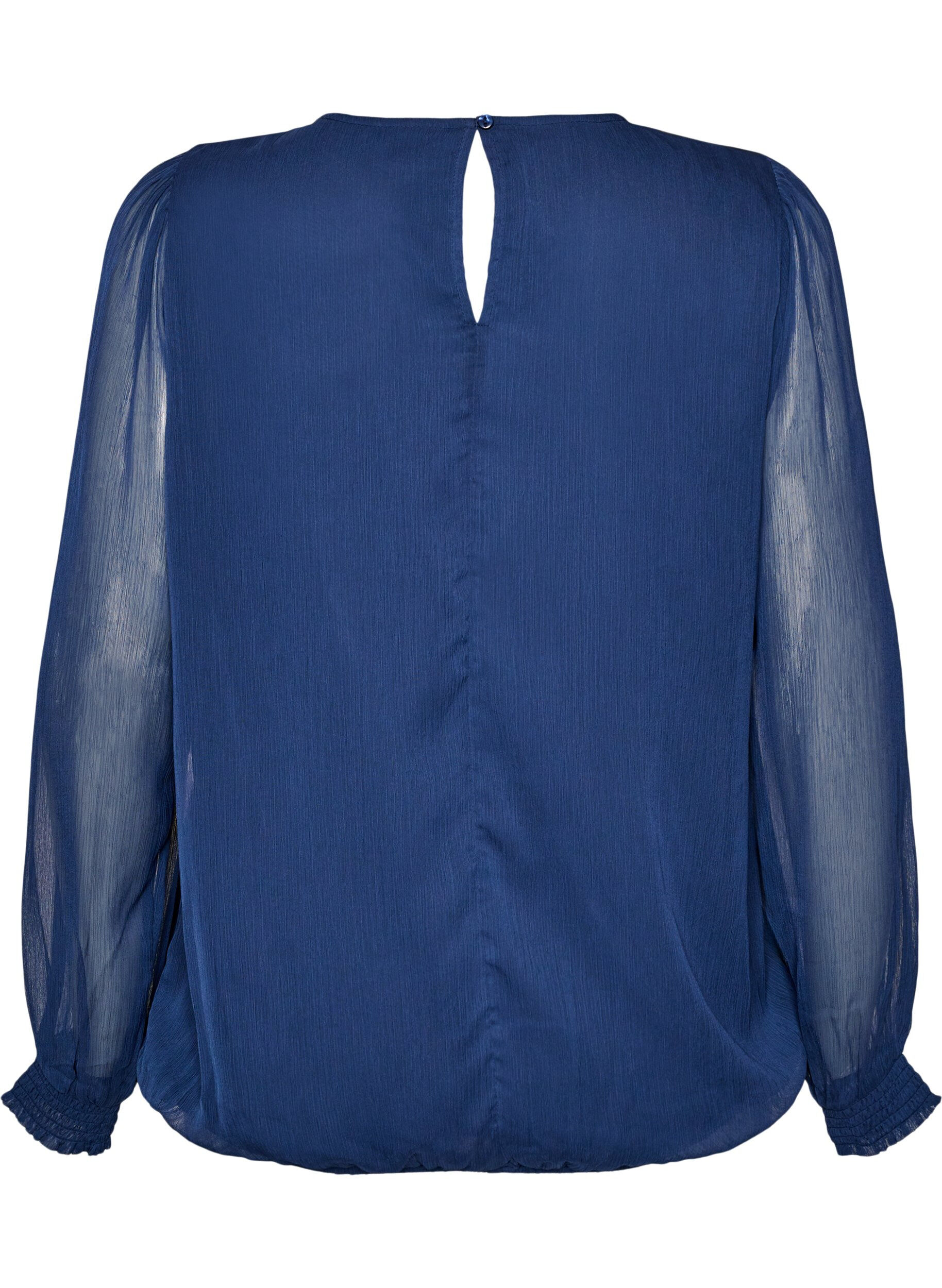 ZizziChiffonbluse med gjennomsiktige ermer, Bl&aring;, Packshot image number 1