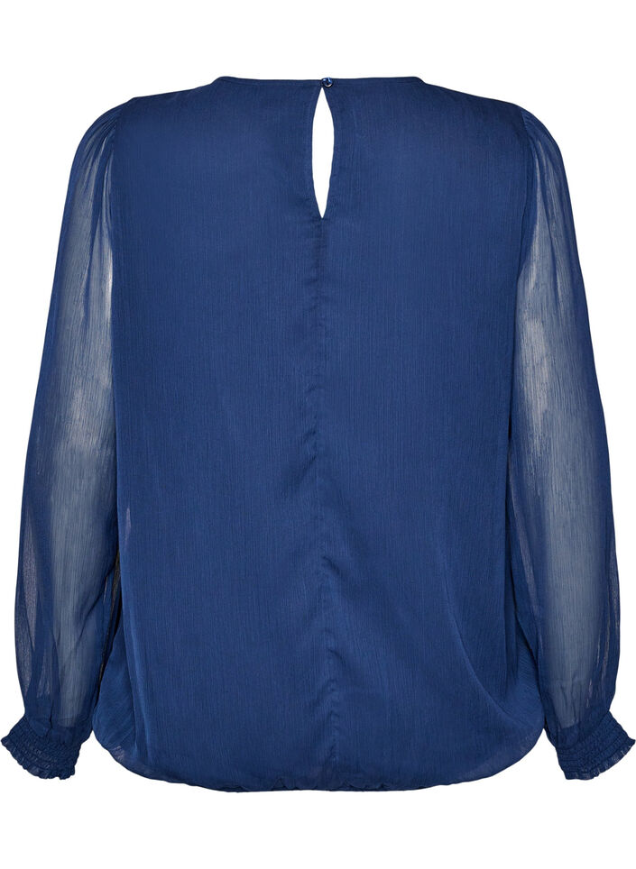 Chiffonbluse med gjennomsiktige ermer, Bl&aring;, Packshot image number 1
