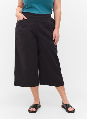 Løse culottebukser i bomull, Black, Model image number 2