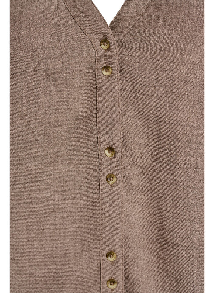 Skjortebluse med V-hals eog korte ermer, Brun, Packshot image number 2