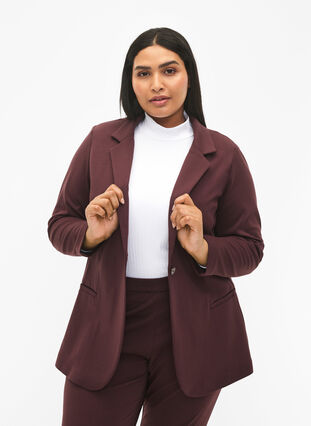 Zizzi Enkel blazer med knappelukking, Mørk Bordeaux, Model image number 2