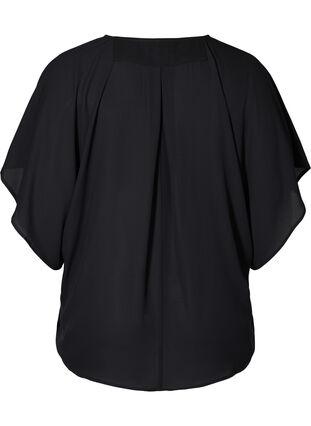 Bluse med V-hals og flaggermusermer, Black, Packshot image number 1
