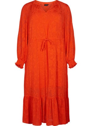 Langermet midi kjole i jacquard look, Orange.com, Packshot image number 0
