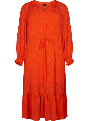 Langarmet midi-kjole i jacquard-utseende