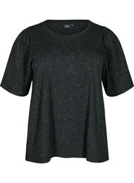 T-skjorte med glitter og korte puffede ermer, Black Sliver Lurex