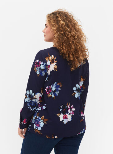 FLASH - Langermet bluse med mønster, Big Blue Flower, Model image number 1