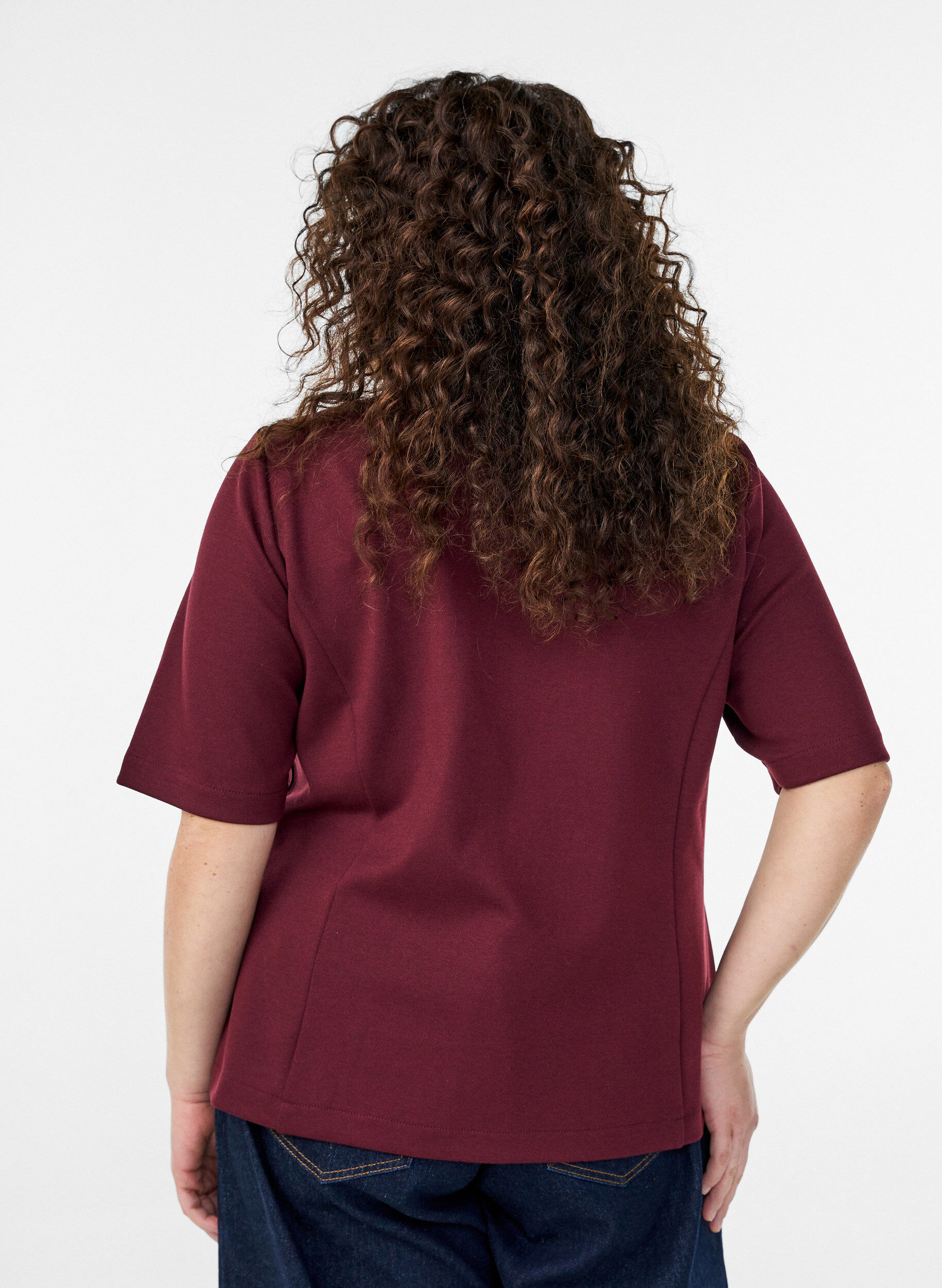 Zizzi Bluse med asymmetrisk omslagseffekt og korte ermer, R&oslash;d, Model image number 2