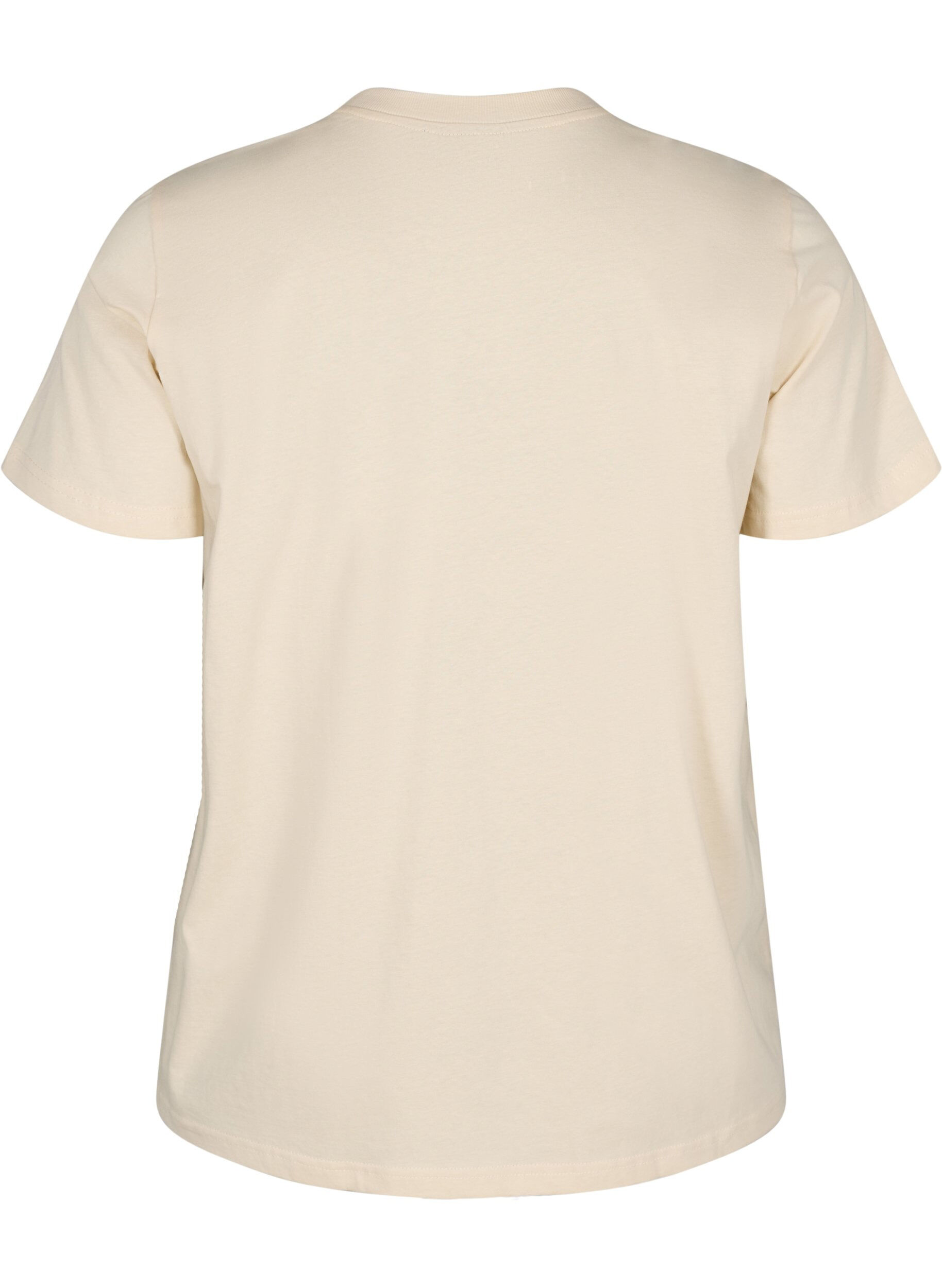 Zizzi Bomulls T-skjorte med trykk, Beige, Packshot image number 1