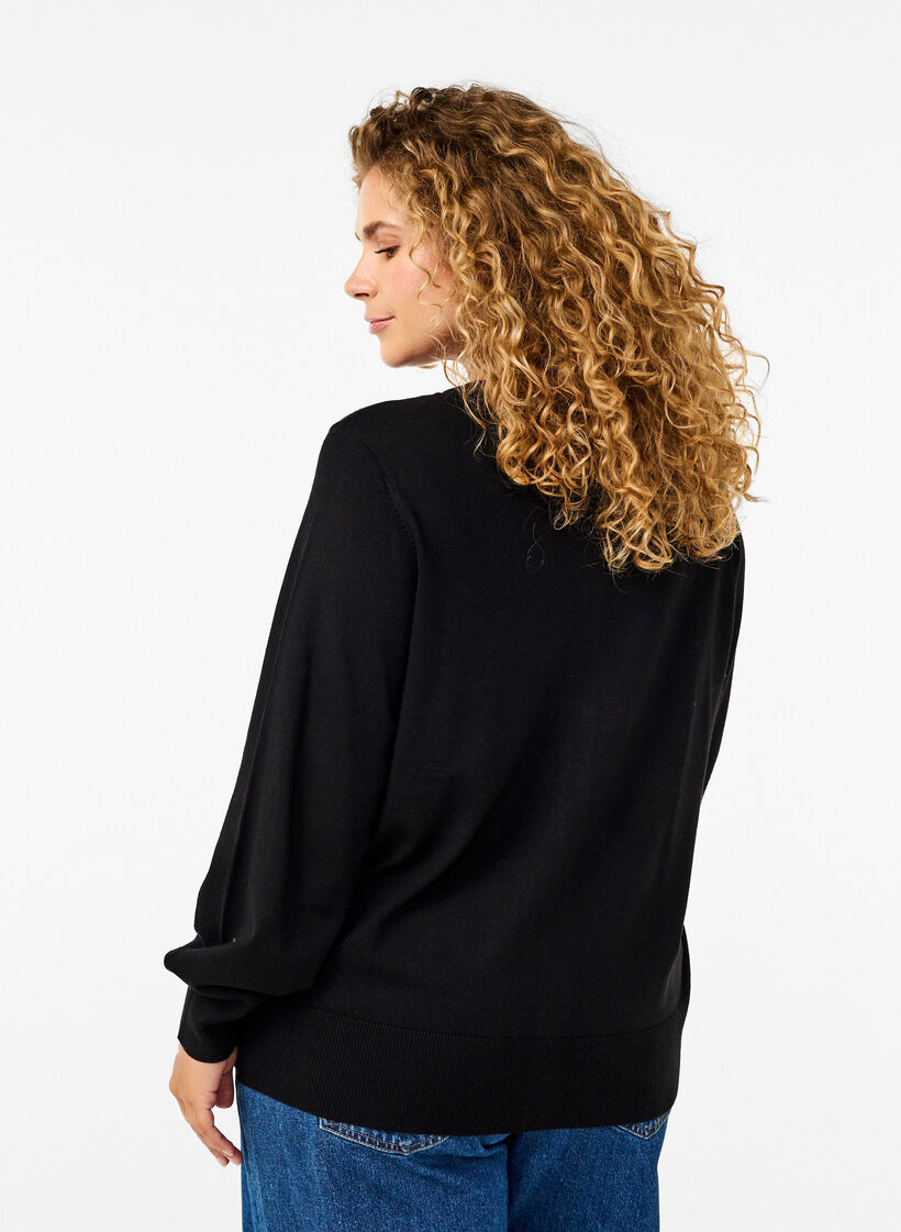 Strikkecardigan med rund hals og knapper, Svart, Model image number 2