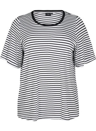 Zizzi T-skjorte med TENCEL™ Lyocell og striper, Hvit, Packshot image number 0