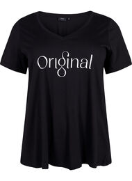 T-skjorte i bomull med trykk og V-hals, Black ORI