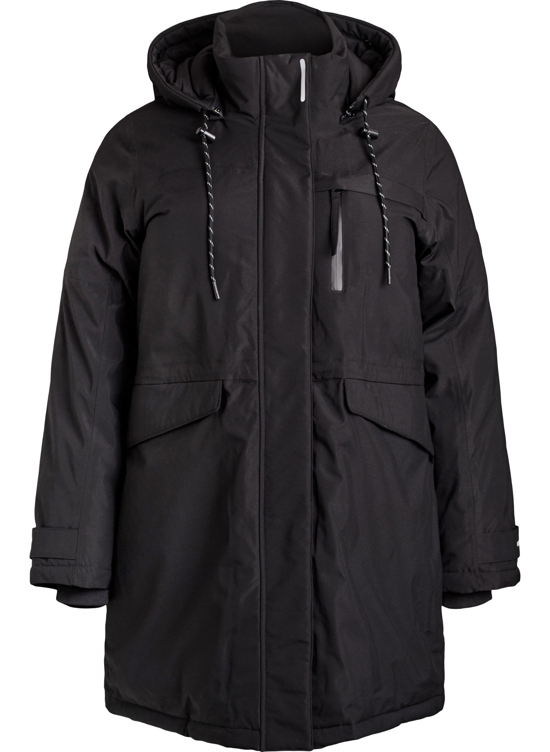 Vannavst&oslash;tende parka med hette og funksjonelle detaljer