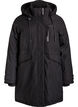 Vannavst&oslash;tende parka med hette og funksjonelle detaljer, Svart, Packshot image number 0