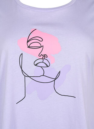 T-skjorte i bomull med rund hals og trykk, Lavender FACE, Packshot image number 2