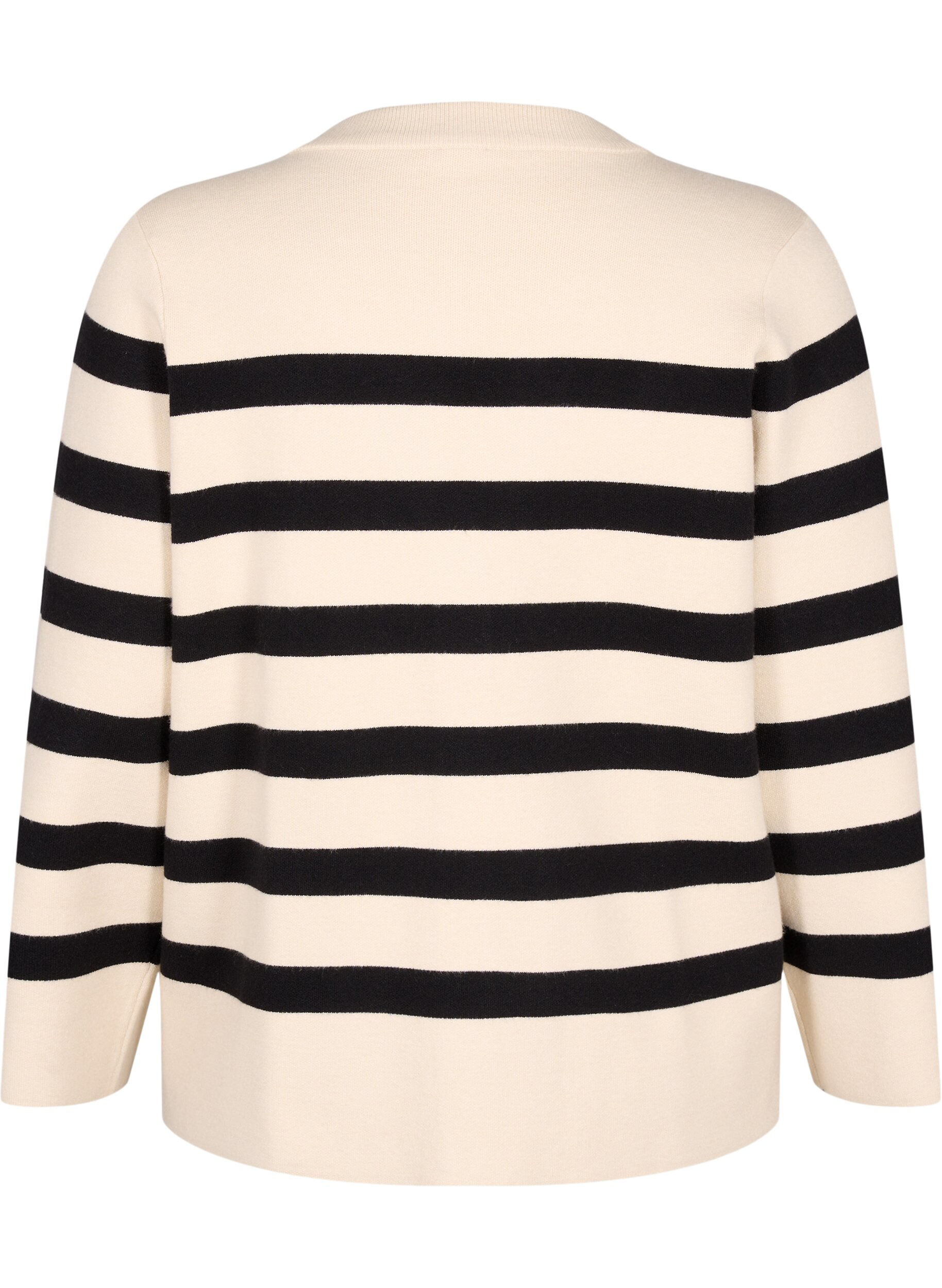 Zizzi Strikket cardigan med V-hals og striper, Birch w. Black, Packshot image number 1