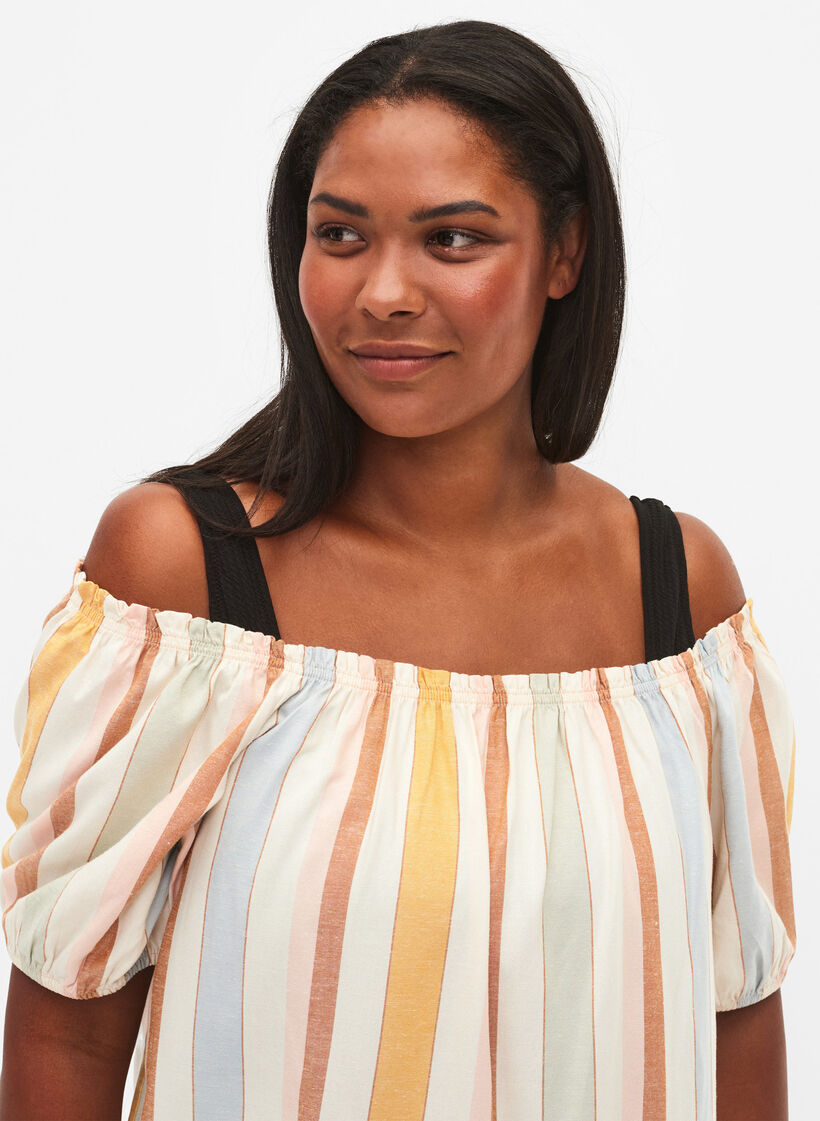 Off-shoulder strandtunika, Striped Jaquard, Model image number 2