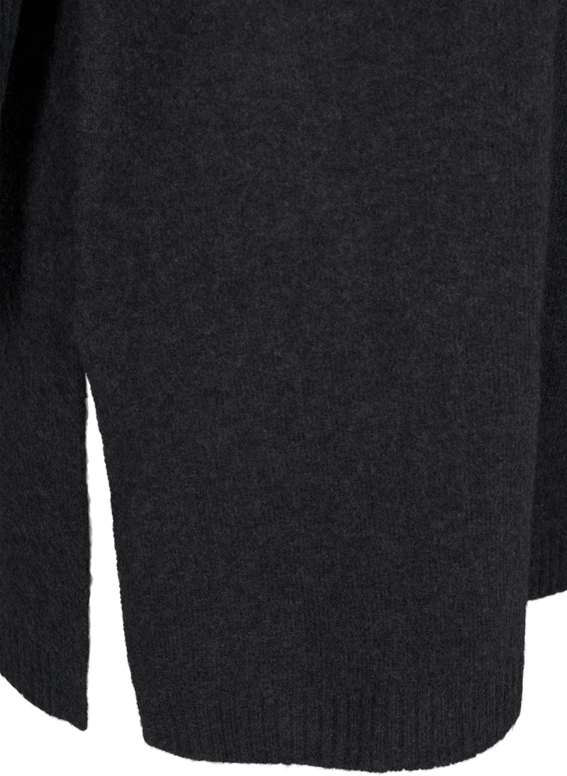 Zizzi Lang strikket bluse med lange ermer, Dark Grey Melange, Packshot image number 3