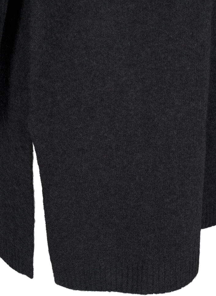 Lang strikket bluse med lange ermer, Dark Grey Melange, Packshot image number 3