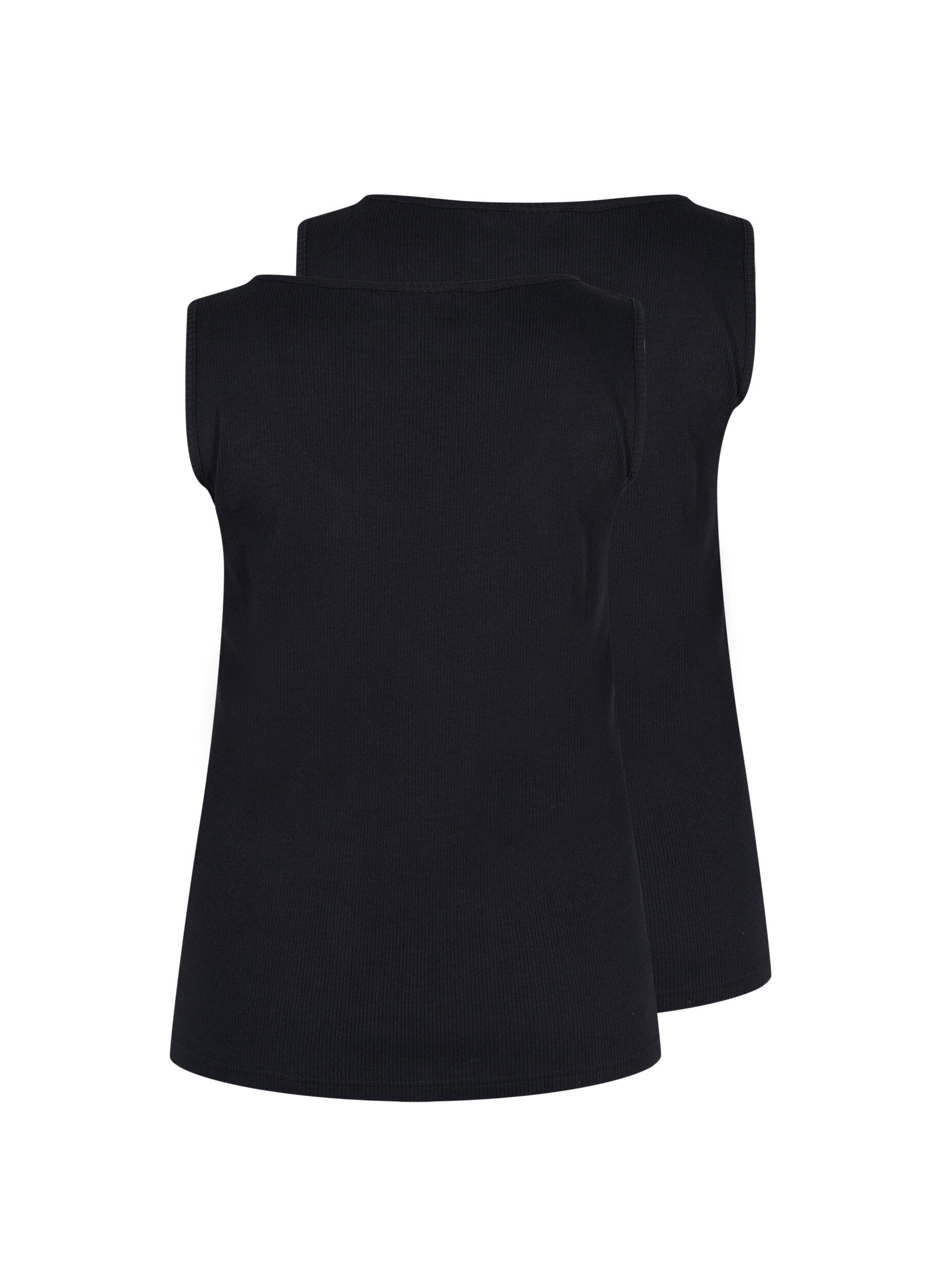 Zizzi Basis tanktopp i en ribbet struktur, 2 stk., Black/Black, Packshot image number 1